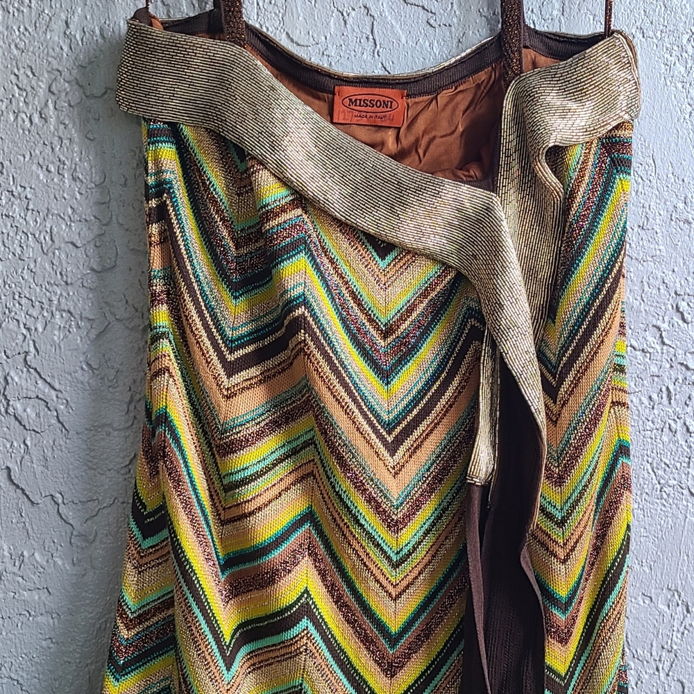 Vintage RARE Missoni Metallic Crochet-knit Mini Dress w/ Gold Beading IT40/US 4